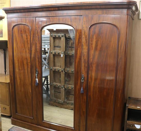 A Victorian mahogany triple wardrobe, H.206cm